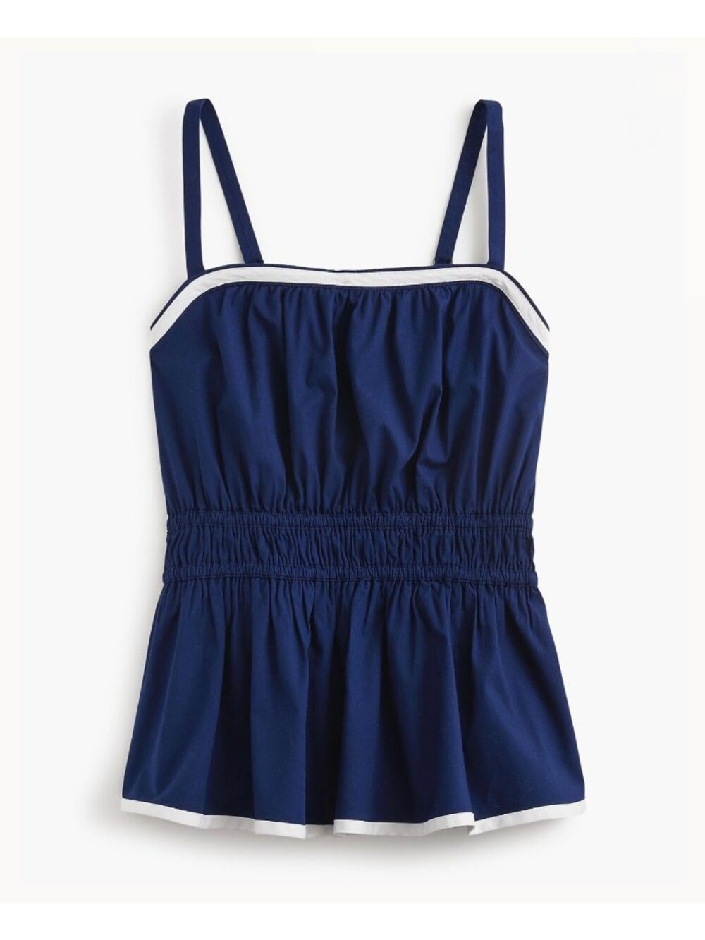 NWT J. Crew Navy and White Strappy Shirred Top - Size: 4